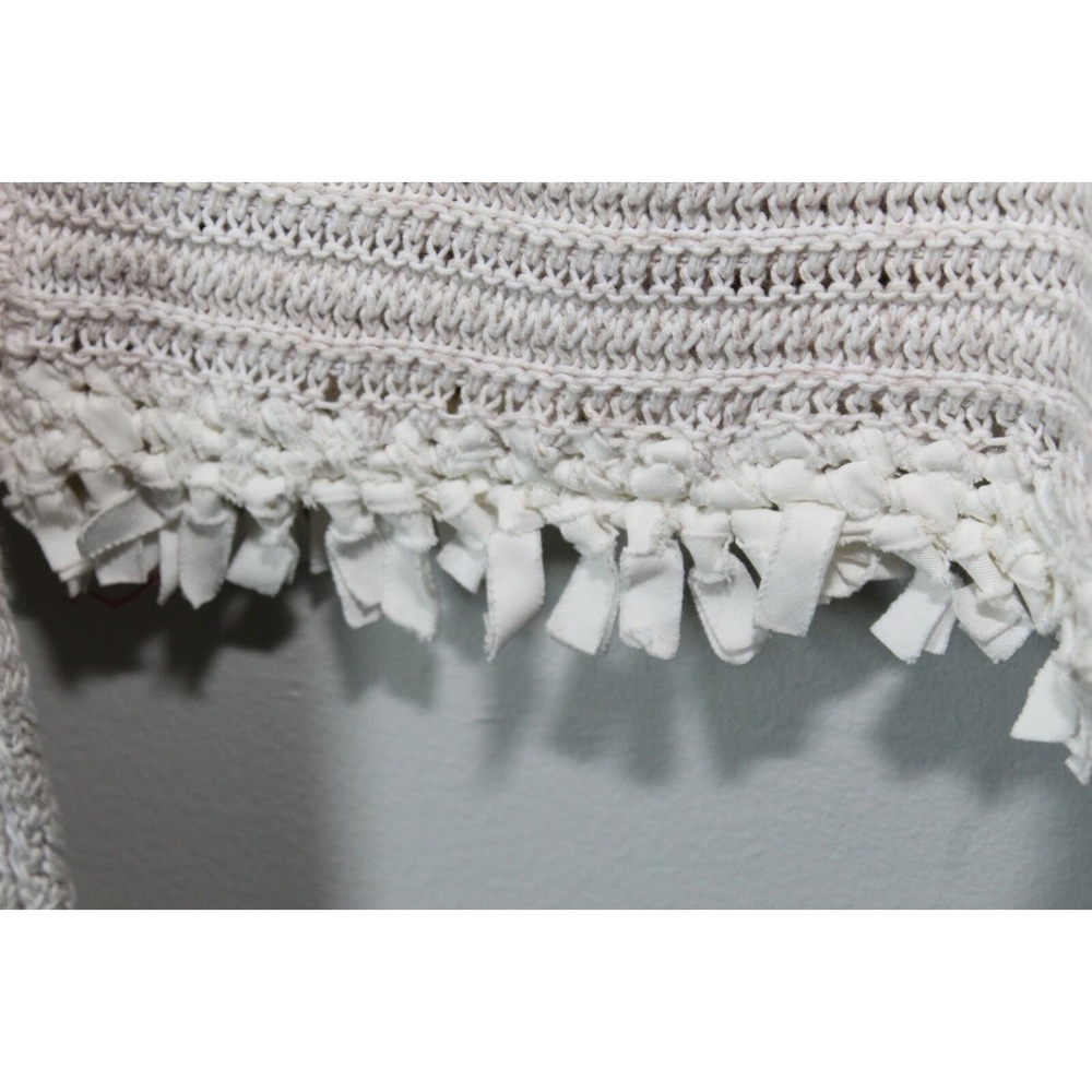 ✨2/$20 White + Warren Open Knit Fringe Trim Sweater Oatmeal Large Boho Coastal - Picture 10 of 16